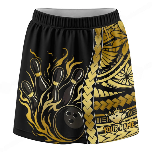 Maxcorners Customized Bowling Trouser Skirts With Shorts Underneath, Tribal Flame Bowling Ball Pins Skorts With Pockets