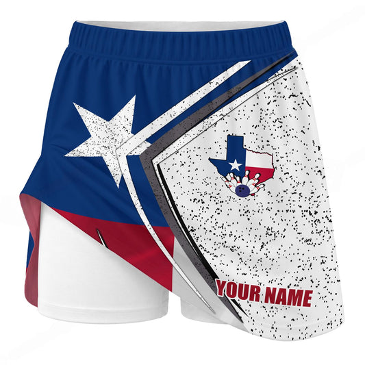 Maxcorners Customized Bowling Trouser Skirts With Shorts Underneath, Bowling And Pins Texas Skorts With Pockets