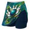 Maxcorners Customized Bowling Trouser Skirts With Shorts Underneath, Bowling Glowing Peacock Feather Skorts With Pockets