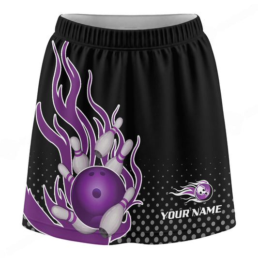 Maxcorners Customized Bowling Trouser Skirts With Shorts Underneath, Bowling Purple Flame Skorts With Pockets