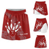Maxcorners Customized Bowling Trouser Skirts With Shorts Underneath, Bowling Red And White Retro Skorts With Pockets