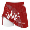 Maxcorners Customized Bowling Trouser Skirts With Shorts Underneath, Bowling Red And White Retro Skorts With Pockets