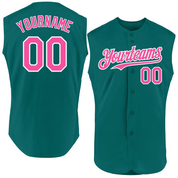 Maxcorners Custom Teal Pink-White Authentic Sleeveless Baseball Jersey LM2605