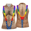 Maxcorners Funny Hairy Chest Rainbow Suspenders Golf Polo, Golf Shirts For Women, Women's Golf Apparel LM1507