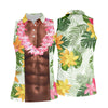 Maxcorners Tan Skin Tropical Muscle Chest Hawaiian Golf Polo Shirt, Women's Golf Tops, Performance Golf Shirt LM1507