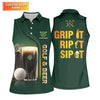 Maxcorners Grip It Rip It Sip It Golf And Beer St Patrick's Day Green Women's Golf Tops, Ladies Golf Polos