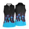 Maxcorners Black Cyan Purple Flame Sleeve Golf Shirt, Women's Golf Tops, Women’s Golf Apparel LM1507