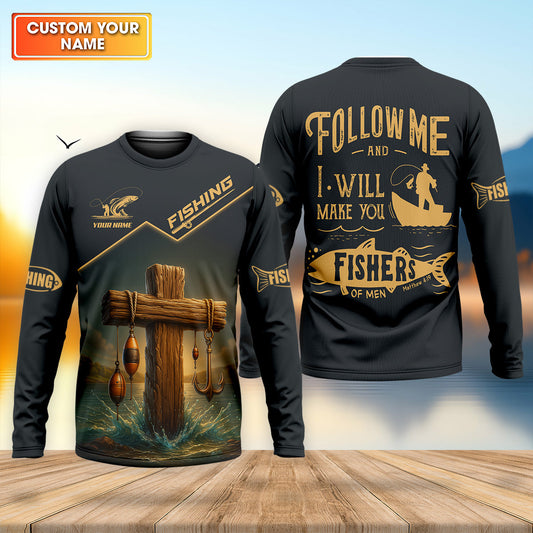 Maxcorners Follow Me And I Will Make You Fishers Of Men Fishing UPF Shirts, Jesus Fishing Shirt, Funny Fishing Shirt