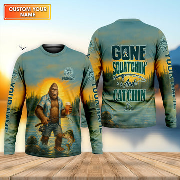 Maxcorners Gone Squatchin, Bigfoot Fishing, Funny Fishing Shirt, SPF Shirt, Fisherman Outfit, Mens Casual Shirts