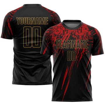 Maxcorners Custom Black Black Old Gold-Red Sublimation Soccer Uniform Jersey LM2605