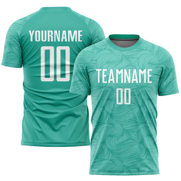 Maxcorners Custom Aqua White Sublimation Soccer Uniform Jersey LM2605