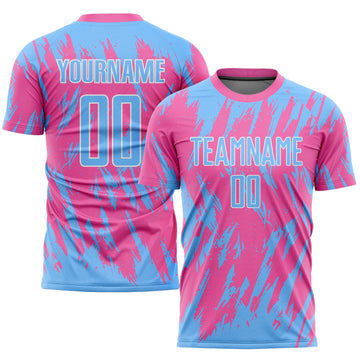 Maxcorners Custom Pink Light Blue-White Sublimation Soccer Uniform Jersey LM2605