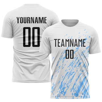 Maxcorners Custom White Black-Light Blue Sublimation Soccer Uniform Jersey LM2605