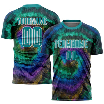 Maxcorners Custom Tie Dye Teal-White Elite Sublimation Soccer Uniform Jersey LM2605