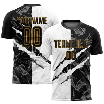 Maxcorners Custom Graffiti Pattern Black-Old Gold Scratch Sublimation Soccer Uniform Jersey LM2605
