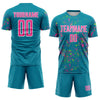 Maxcorners Custom Teal Pink-Neon Green Abstract Fragment Art Sublimation Soccer Uniform Jersey LM2605