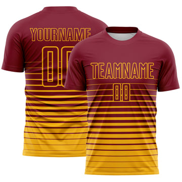 Maxcorners Custom Crimson Gold Gradient Pinstripe Sublimation Soccer Uniform Jersey LM2605
