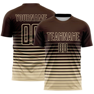 Maxcorners Custom Brown Cream Gradient Pinstripe Sublimation Soccer Uniform Jersey LM2605