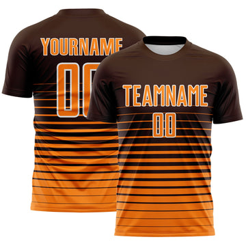 Maxcorners Custom Brown Bay Orange-White Gradient Pinstripe Sublimation Soccer Uniform Jersey LM2605