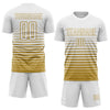 Maxcorners Custom White Old Gold Gradient Pinstripe Elite Sublimation Soccer Uniform Jersey LM2605