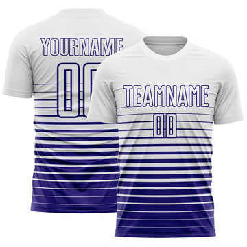 Maxcorners Custom White Dark Purple Gradient Pinstripe Sublimation Soccer Uniform Jersey LM2605