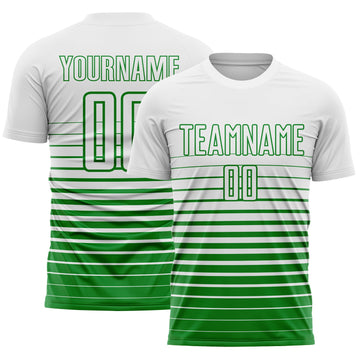 Maxcorners Custom White Grass Green Gradient Pinstripe Sublimation Soccer Uniform Jersey LM2605