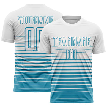 Maxcorners Custom White Panther Blue Gradient Pinstripe Sublimation Soccer Uniform Jersey LM2605