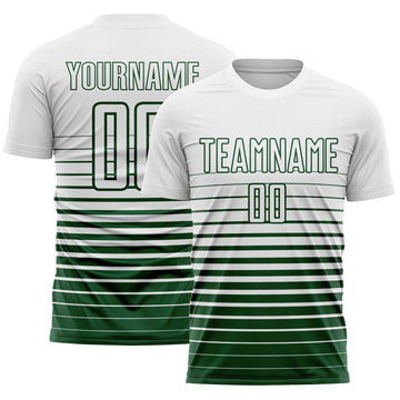 Maxcorners Custom White Green Gradient Pinstripe Sublimation Soccer Uniform Jersey LM2605