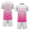 Maxcorners Custom White Pink Gradient Pinstripe Sublimation Soccer Uniform Jersey LM2605