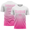 Maxcorners Custom White Pink Gradient Pinstripe Sublimation Soccer Uniform Jersey LM2605