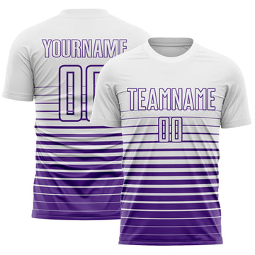 Maxcorners Custom White Purple Gradient Pinstripe Sublimation Soccer Uniform Jersey LM2605