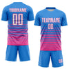 Maxcorners Custom Powder Blue White-Pink Gradient Pinstripe Sublimation Soccer Uniform Jersey LM2605