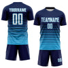 Maxcorners Custom Navy White-Sky Blue Gradient Pinstripe Sublimation Soccer Uniform Jersey LM2605