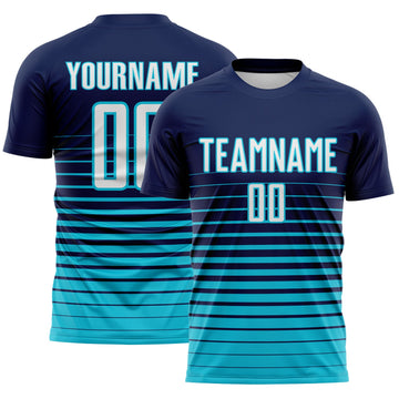 Maxcorners Custom Navy White-Lakes Blue Gradient Pinstripe Sublimation Soccer Uniform Jersey LM2605