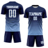 Maxcorners Custom Navy White-Light Blue Gradient Pinstripe Sublimation Soccer Uniform Jersey LM2605