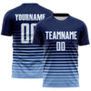 Maxcorners Custom Navy White-Light Blue Gradient Pinstripe Sublimation Soccer Uniform Jersey LM2605