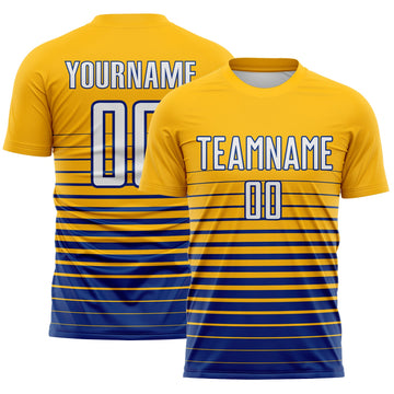Maxcorners Custom Gold White-Royal Gradient Pinstripe Sublimation Soccer Uniform Jersey LM2605