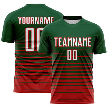 Maxcorners Custom Green White-Red Gradient Pinstripe Sublimation Soccer Uniform Jersey LM2605