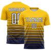 Maxcorners Custom Yellow White-Navy Gradient Pinstripe Sublimation Soccer Uniform Jersey LM2605