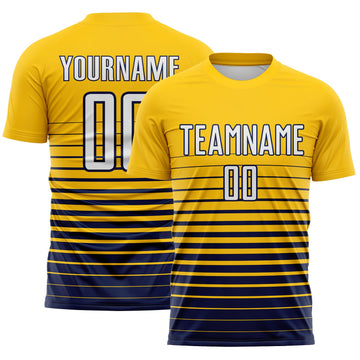 Maxcorners Custom Yellow White-Navy Gradient Pinstripe Sublimation Soccer Uniform Jersey LM2605