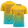 Maxcorners Custom Yellow Purple-Lakes Blue Gradient Pinstripe Sublimation Soccer Uniform Jersey LM2605