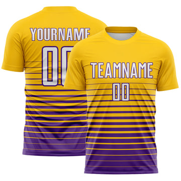 Maxcorners Custom Yellow White-Purple Gradient Pinstripe Sublimation Soccer Uniform Jersey LM2605