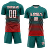 Maxcorners Custom Teal White-Red Gradient Pinstripe Sublimation Soccer Uniform Jersey LM2605