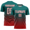 Maxcorners Custom Teal White-Red Gradient Pinstripe Sublimation Soccer Uniform Jersey LM2605