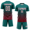 Maxcorners Custom Teal White-Crimson Gradient Pinstripe Sublimation Soccer Uniform Jersey LM2605