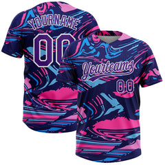 Maxcorners Custom Figure Purple Navy-Pink 3D Pattern Two-Button Unisex Softball Jersey LM0609