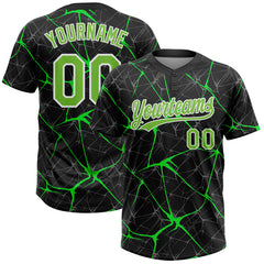 Maxcorners Custom Black Neon Green-Kelly Green 3D Pattern Two-Button Unisex Softball Jersey LM0609