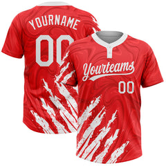 Maxcorners Custom Red White 3D Pattern Two-Button Unisex Softball Jersey LM0609