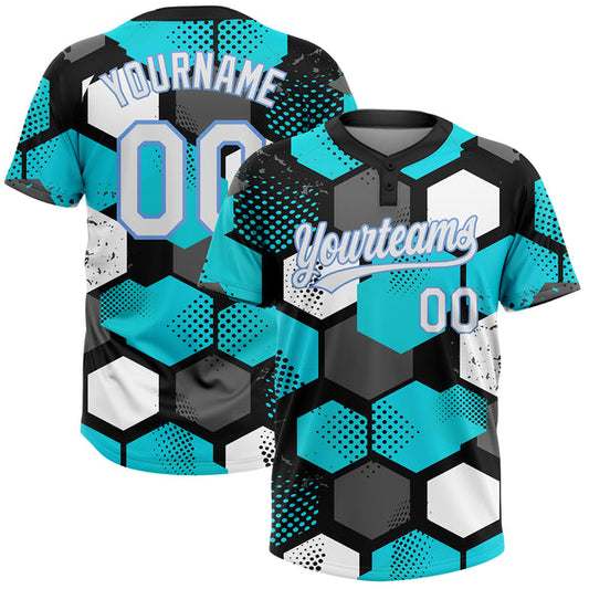Maxcorners Custom Sky Blue White Black-Light Blue Pattern Two-Button Unisex Softball Jersey
 LM0609