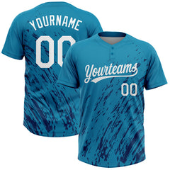 Maxcorners Custom Teal White-Royal 3D Pattern Two-Button Unisex Softball Jersey LM0609